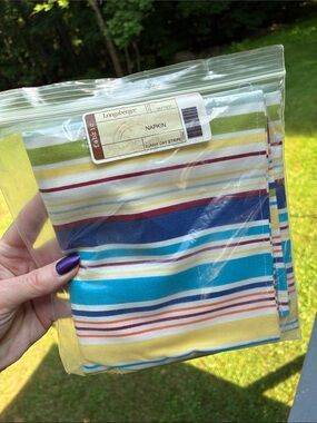 Longaberger Sunny Day Stripe Napkins Blue Yellow WITH IMPERFECTIONS SMELLS MUSTY